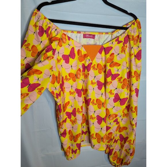 Mundefeis Women's Butterfly Long Sleeve Top Sz XL Cottagecore Pheasant Barbie - Picture 2 of 9